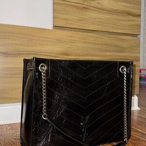 Saint Laurent Black Chevron Shoulder Bag